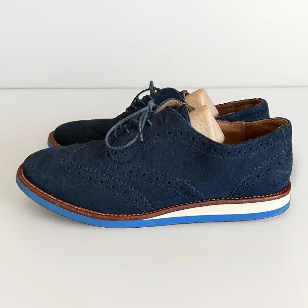 Vintage Polo Ralph Lauren Blue Suede Leather Oxford Casual Shoes 8D JOHNSLY